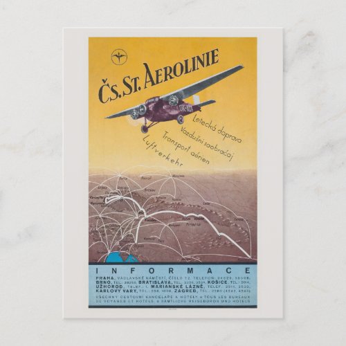 Cs St Aerolinie Czechoslovakia Vintage Poster Postcard