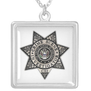 csi crime scene investigator badge silver plated necklace