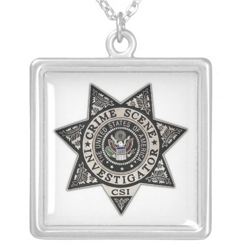 csi crime scene investigator badge silver plated necklace