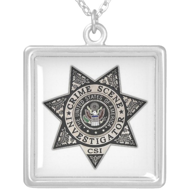 csi crime scene investigator badge silver plated necklace (Front)