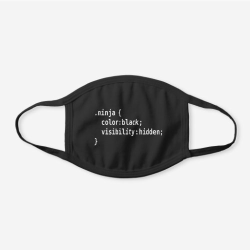 CSS Class Ninja White Text Web Developer Design Black Cotton Face Mask