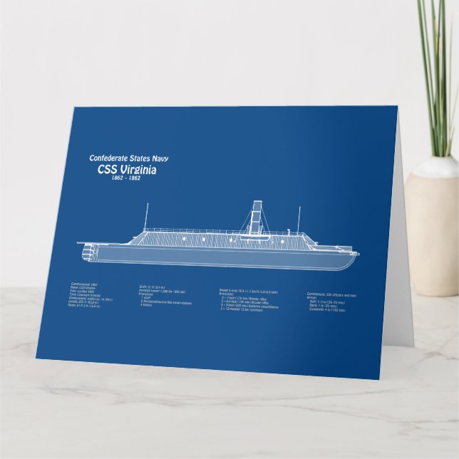 CSS Virginia - Ship Blueprint Plans ABD Letterpress Thank You Card (Front)