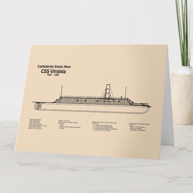 CSS Virginia - Ship Blueprint Plans SD Letterpress Thank You Card (Front)