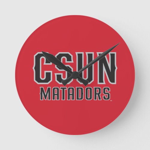 CSUN Matadors _ Black with Gray Outline Round Clock