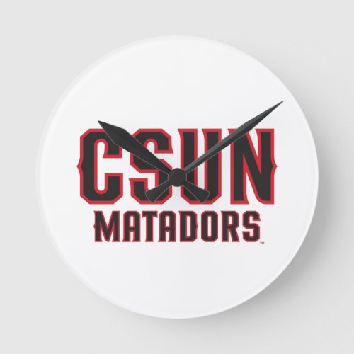 CSUN Matadors _ Black with Red Outline Round Clock