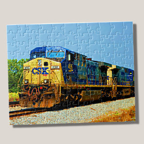 CSX Yellow Blue Diesel Locomotive Railroad Train   Jigsaw Puzzle