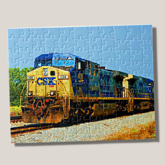 CSX Yellow Blue Diesel Locomotive Railroad Train Jigsaw Puzzle