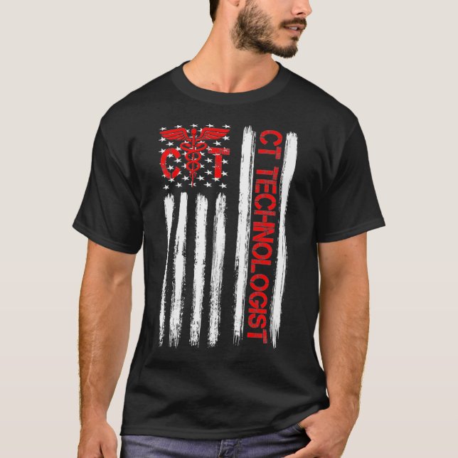 CT Scan Technologist American Flag Patriotic Radio T-Shirt (Front)