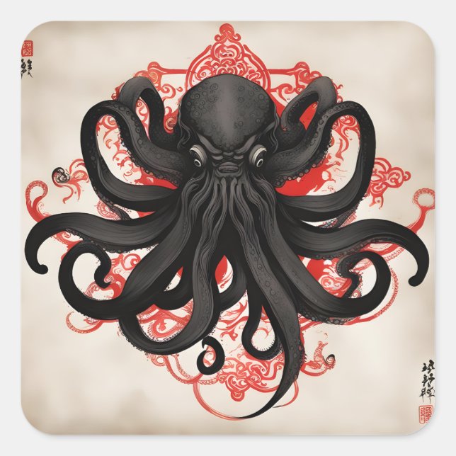 Cthulhu Asian Ink Painting Square Sticker (Front)