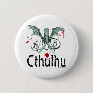 Cthulhu horror vector art pinback button