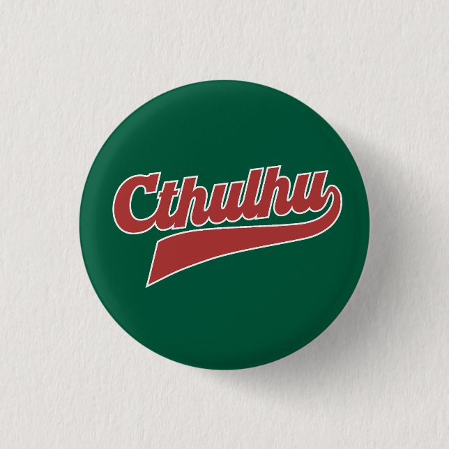 Cthulhu League Script – Vintage Eldritch Lettering Button (Front)