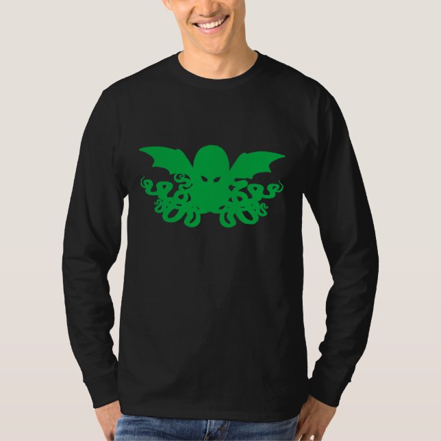 Cthulhu Long Sleeve T-Shirt - Green + Black (Front)