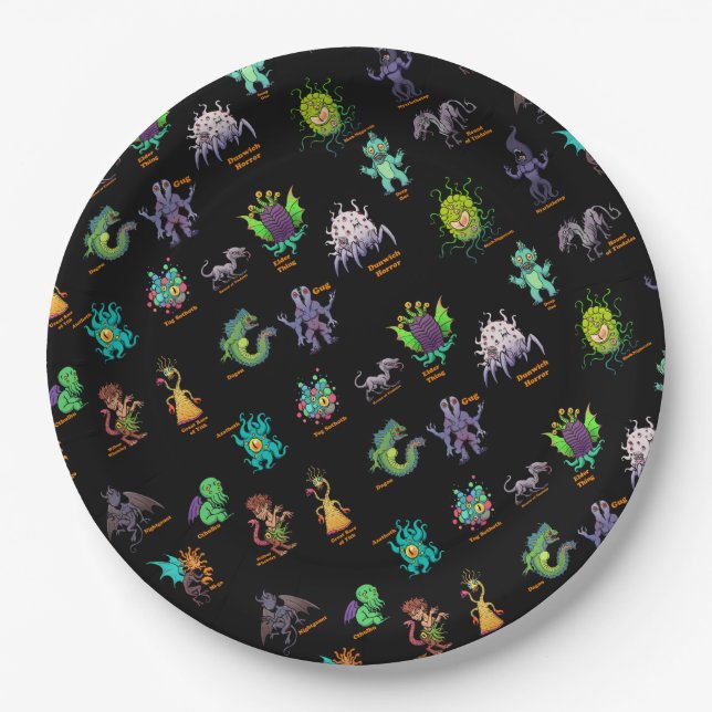 Cthulhu Lovecraft Mythos Chibi Bestiary Paper Plates (Front)