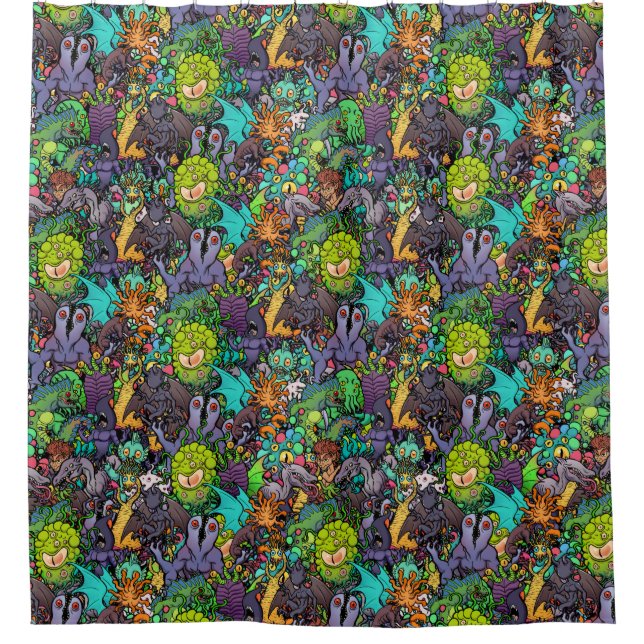 Cthulhu Lovecraft Mythos Chibi Bestiary Shower Curtain (Front)