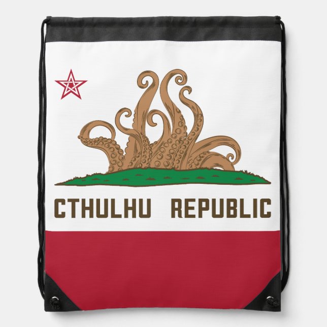 Cthulhu Republic California Flag Lovecraft Drawstring Bag (Front)