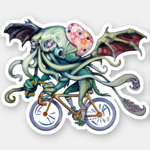 Cthulhu Riding A Bicycle Sticker