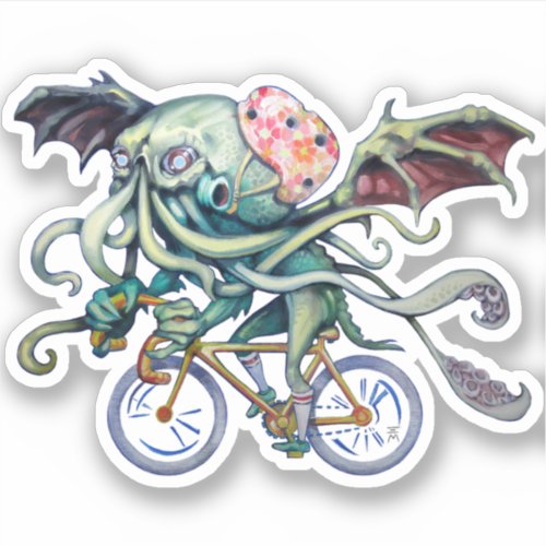 Cthulhu Riding A Bicycle Sticker