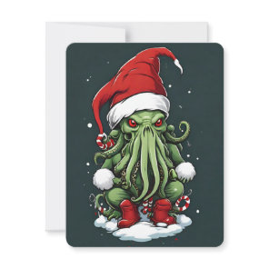 Cthulhu Santa Hat Christmas Holiday Card
