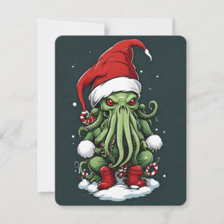 Cthulhu Santa Hat Christmas Holiday Card