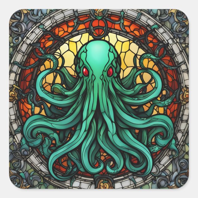 Cthulhu Stained Glass Square Sticker (Front)