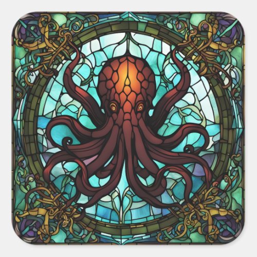 Cthulhu Stained Glass Square Sticker