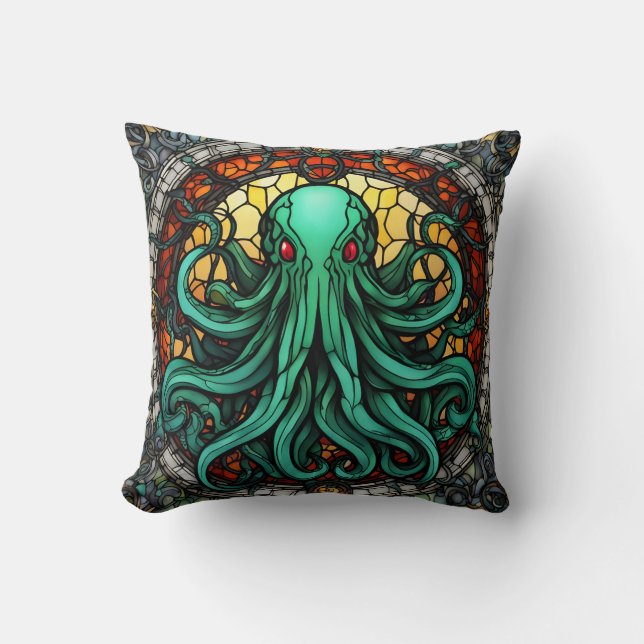 Cthulhu Stained Glass Throw Pillow (Front)