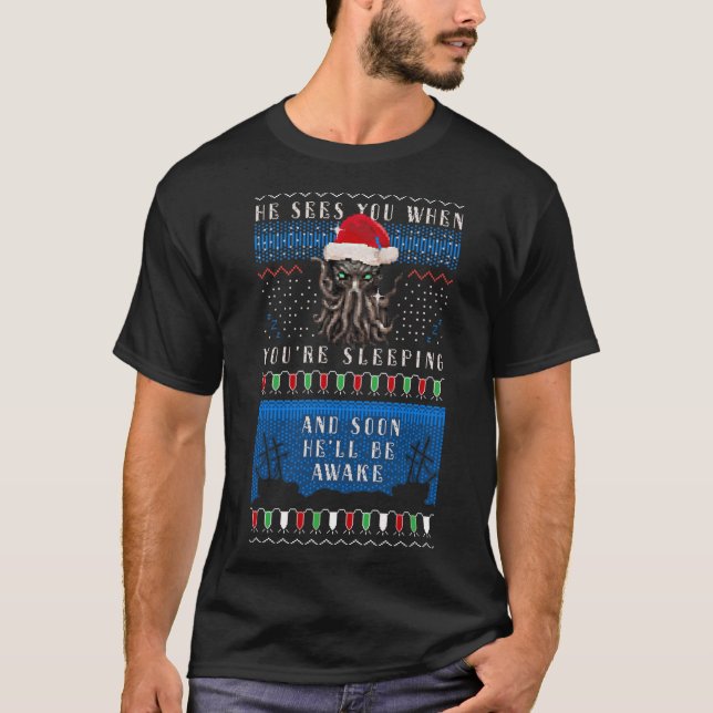Cthulhu Ugly Christmas Sweater Long Sleeve T-Shirt (Front)