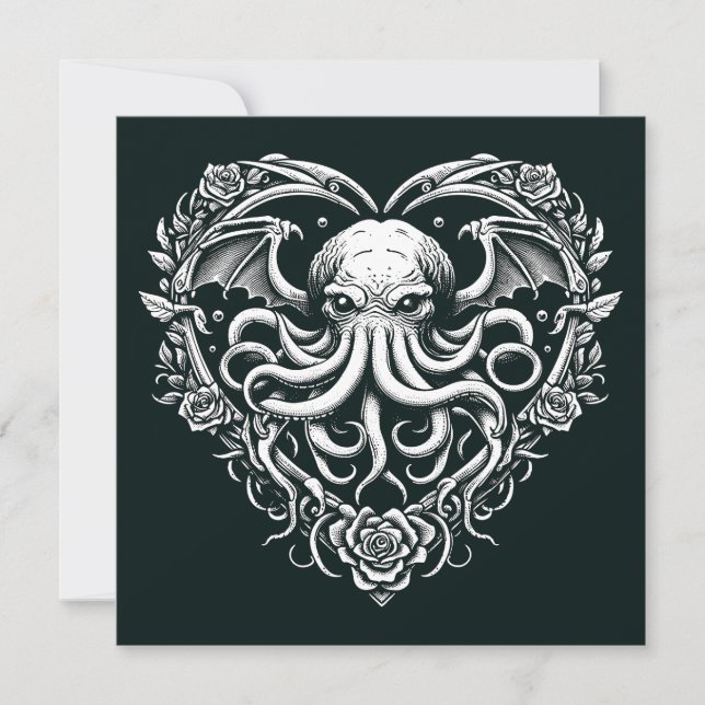 Cthulhu Valentine Lovecraft Horror Heart Shaped Card (Front)