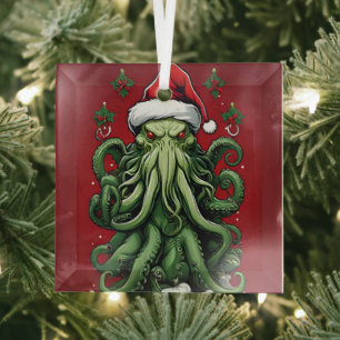 Cthulhu's Yuletide Reign: A Terrifying Christmas Glass Ornament
