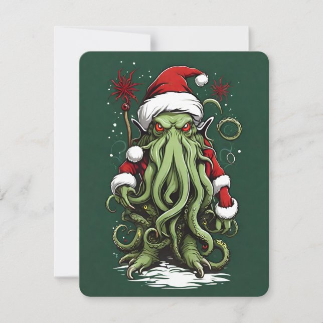 Cthulhu's Yuletide Reign: A Terrifying Christmas Holiday Card (Front)