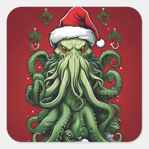 Cthulhus Yuletide Reign A Terrifying Christmas Square Sticker