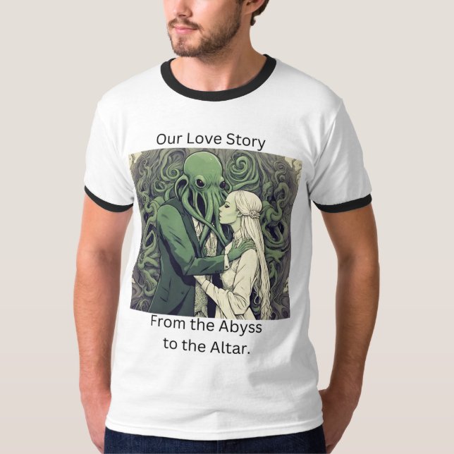 🦑 Cthulu and His Bride Lovecraftian Men's Ringer  T-Shirt (Front)