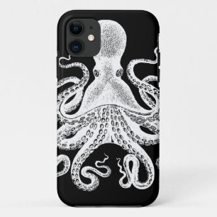 Cthulu Kraken Octopus - Victorian Image on Black iPhone 11 Case