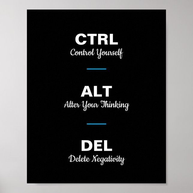 Ctrl Alt Del Motivational Sayings Quote Poster (Front)
