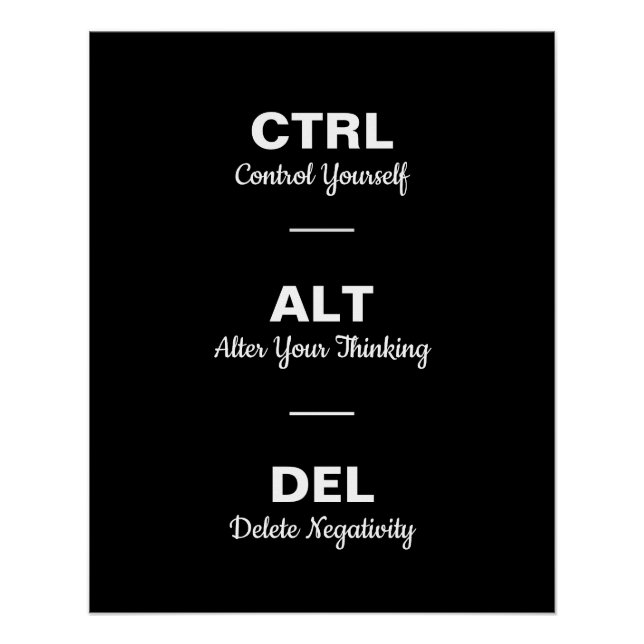 Ctrl Alt Del Motivational Sayings Quote Poster (Front)