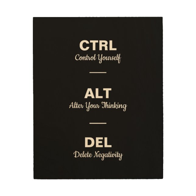 Ctrl Alt Del Motivational Sayings Quote Wood Wall Art (Front)