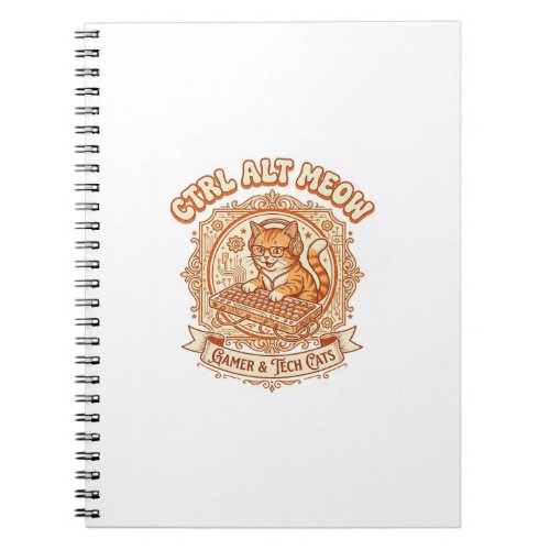 Ctrl Alt Meow Cat Gamer Tech Vintage Vector Art Sh Notebook