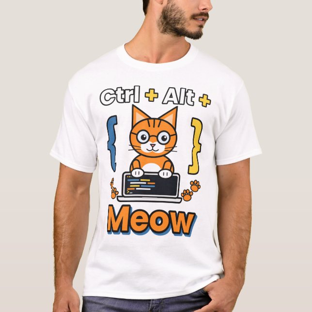 Ctrl Alt Meow Programmer Cat Coding T-Shirt (Front)
