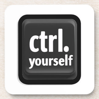 “Ctrl Yourself” Key Illustration – Minimalist Moti Beverage Coaster