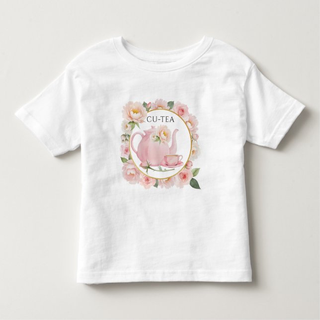 Cu-Tea Blush Pink Teapot Toddler Girl T-Shirt (Front)