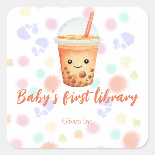 cu-tea bubble tea - baby's first library square sticker (Front)