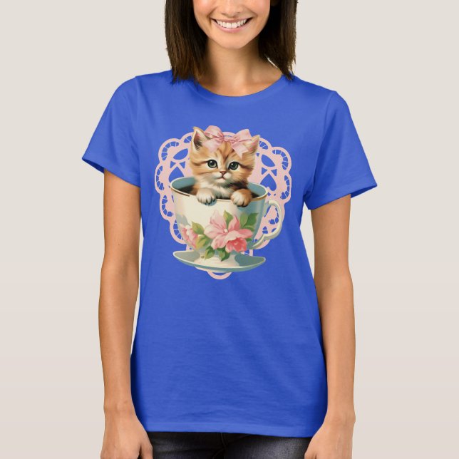 Cu-Tea Cute Kitten Teacup Cat T-Shirt (Front)