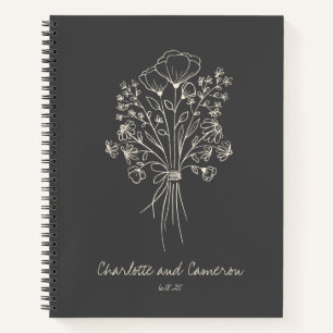 Cuaderno Boda personalizado de dibujo de líneas de flores d