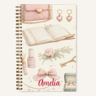 Cuaderno Coquette Aesthetic Pink Bow Makeup Person Notebook
