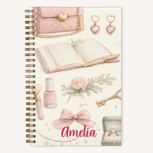 Cuaderno Coquette Aesthetic Pink Bow Makeup Person Notebook