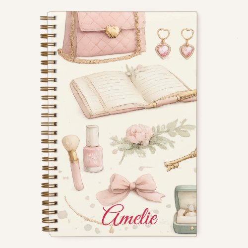 Cuaderno Coquette Aesthetic Pink Bow Makeup Person Notebook