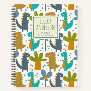 Cuaderno Cute Dinosaur Pattern Personalizado Name Story