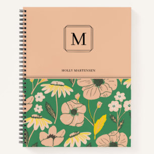 Cuaderno Elegante Monograma Patrón floral Nombre personaliz