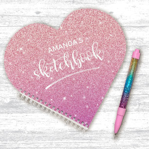 Cuaderno Esbozo Purpurina rosa elegante personalizado