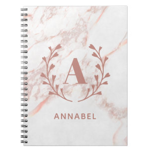 Cuaderno Monograma de mármol rosa Cualquier Personalizado i